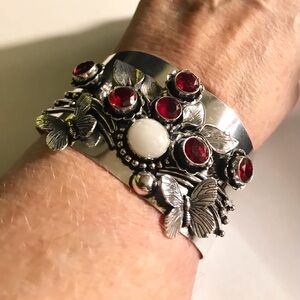Garnet Moonstone 925 Sterling Silver Cuff Bracelet